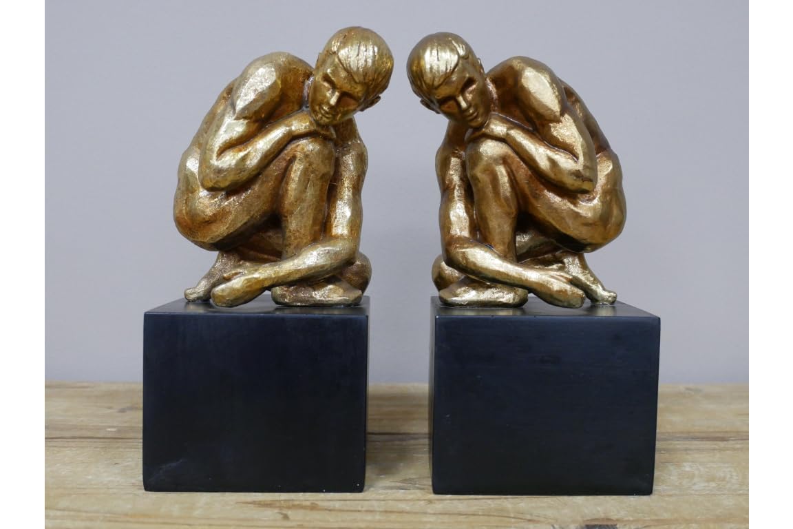 Venture Vehicles Ltd Men's Gold Pair Of Resin Bookends | Crouching Naked Sculpted Man |
