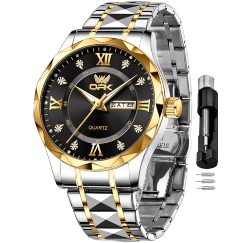 Image of OPK Watches for Men Diamond Roman Analog Mens Watches Waterproof Large Stainless Steel Men Wrist Watch Business Father Gift Watch Blue