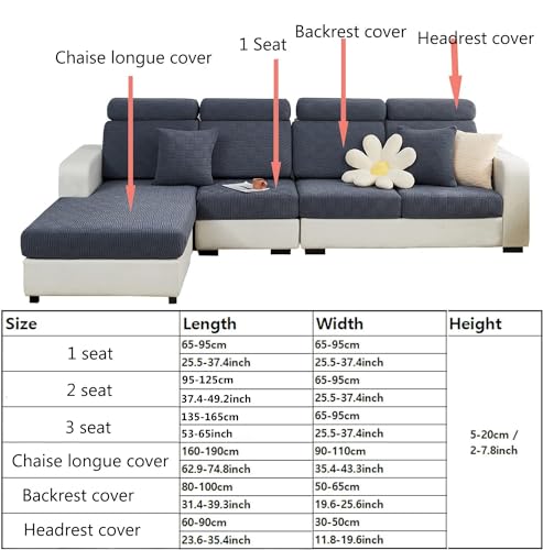 Housse de coussin extensible 2 places forme L couleur H pour canapé et fauteuil - 3