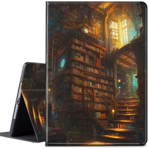Étui iPad Air 11 2024 en cuir avec support rotatif et réveil automatique motif livres