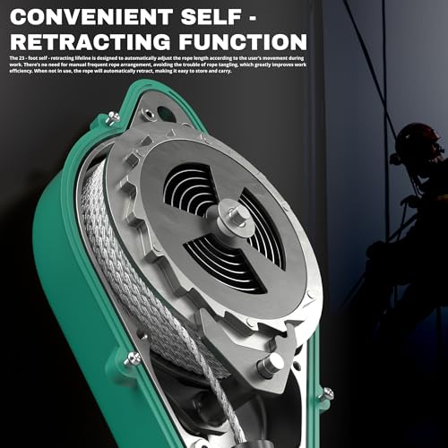 Image of 23ft Self Retracting Lifeline, 330LBS Fall Arrest Equipment, Fall Protection System with Dual Swivels, Alloy Steel Hook, & Flame Retardant Steel Wire Rope(Φ3.2mm)