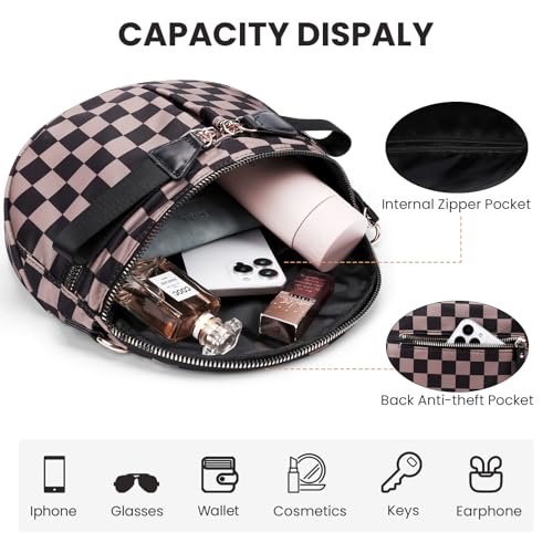 Image of hibear Checkered Crossbody Bag Spacious Bum Bags for Women Nylon Crossbody Fanny Packs Checkered Purse Belt Wallet (W-Mocha)