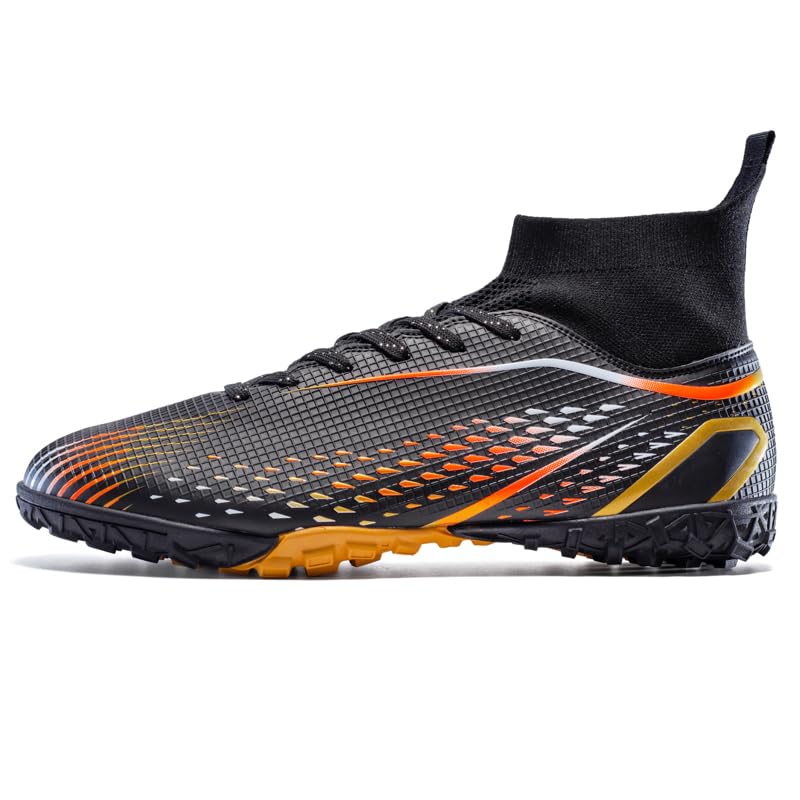 High Top Soccer Cleats, Professional Training Shoes, Non-Slip Rubber Sole, Water Resistant, Breathable Mesh Lining, Turquoise/Orange