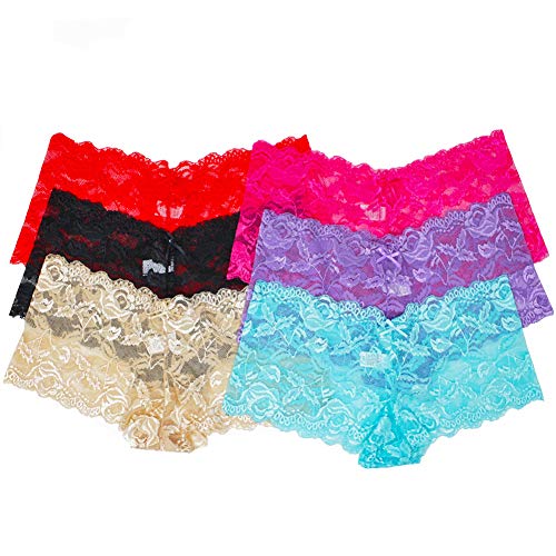Rose 6 Pack of Women's Regular & Plus Size Lace Boyshort Panties-4XL