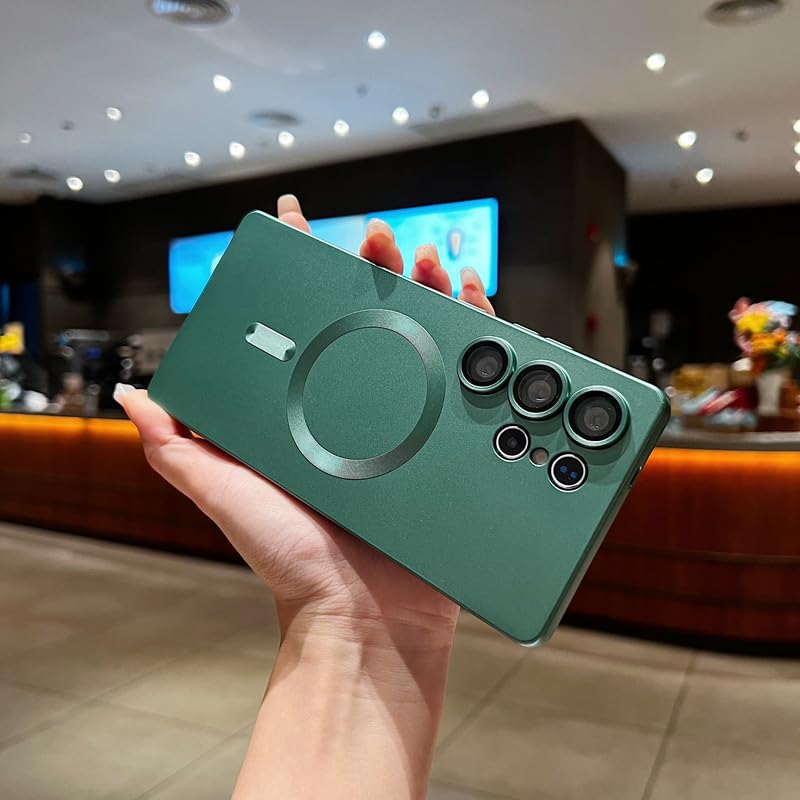 Image of LuxuryKase Premium MagSafe Case for Samsung Galaxy S25 Ultra | Shockproof & Anti-Scratch Cover | Soft Silicone with Wireless Charging | Camera Lens Guard - Green