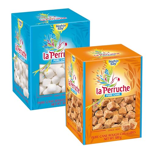 Speciality White and Brown Sugar Cube Bundle Containing Le Perruche White and Brown Natural Cane Sugar Cubes 500g each 500g x 2