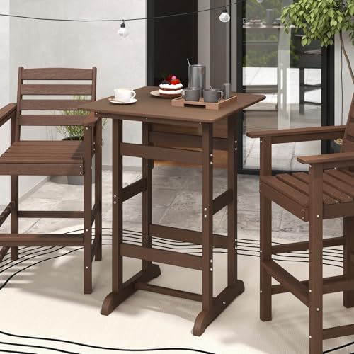 Image of Giantex 42 inch Height Outdoor Tall Bar Table, HDPE Square Pub Tables with Wood Grains, High Top, Cocktail Bistro Table for Adirondack Chairs, Patio, Garden, Poolside, Yard, Balcony, Brown