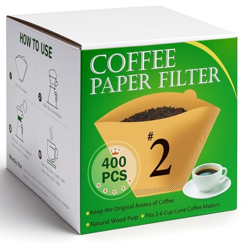 Image of BYKITCHEN 400PCS #2 Cone Coffee Filters, Natural Unbleached Disposable No 2 Small Cone Coffee Filter Paper, Compatible with 2-6 Cup Conical Shaped Coffee Dripper and Pour Over Brewers /Coffee Maker