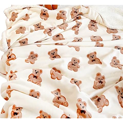 J-pinno Cartoon Velvet Plush Sherpa Fleece Fluffy Cozy Blanket Bed Coverlet Soft Warm Thick Throw Sofa Couch Toddler Kids Twin Microfiber Polyester Bedding Blanket (Bear, Twin 59" X 79") Cover