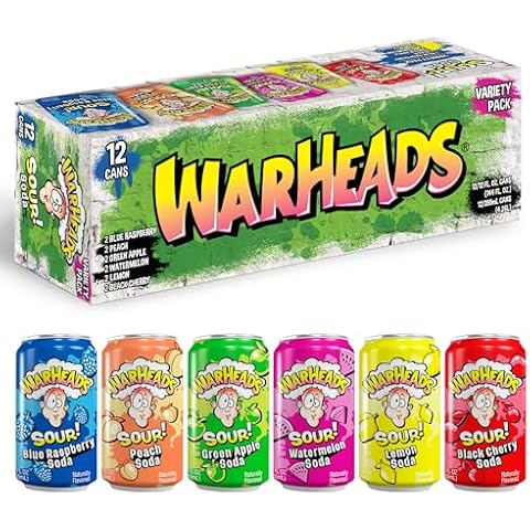 Sour Fruity Soda with Classic Warheads Flavors – Perfectly Balanced Sweet and Sour Soda - Warheads Candy Throwback Treat, Soda, Cocktail Mixer, Pack of 12, 12oz Cans (Variety Pack) Cover