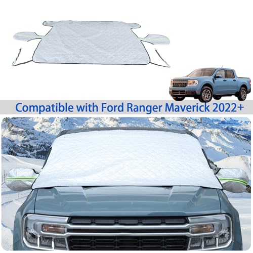 Image of Windshield Snow Cover Fit for Ford Ranger Maverick 2022-2024, Front Windshield Cover for Ice and Snow, Extra Thick Windshield Ice Cover Protect from Rain, Sun, Frost(Silver)