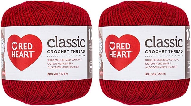 Red Heart Hilo de hilo de ganchillo, 300 yardas, rojo victoria, 1 unidad (paquete de 2)