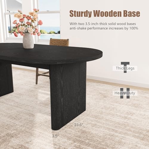 Image of GarveeHome Oval Dining Table for 6-8 People, Long Large Kitchen Table with Thick Sturdy Wooden Base, Farmhouse Dining Room Table for for Kitchen, Living Room, Office (70.87 inch Long,Black)