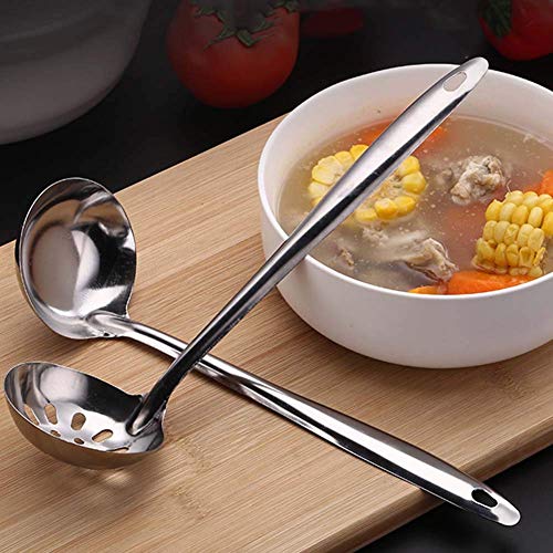 2pcs Stainless Steel Soup Ladle Skimmer Spoon Set Soup Spoon Hangable Kitchen Utensil Tool - immagine 6