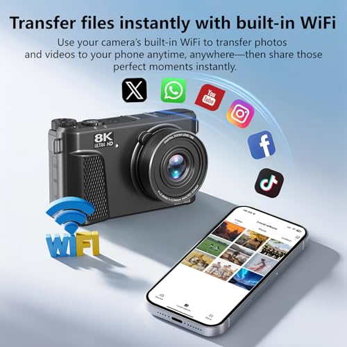 Image of 8K Digital Camera, 88MP Vlogging Camera for YouTube /Photography with 3 inch 180 Flip Screen, Fill Light, WiFi, Filters, Beauty Features Includes 32GB SD Card & 2 Batteries (Gunmetal)