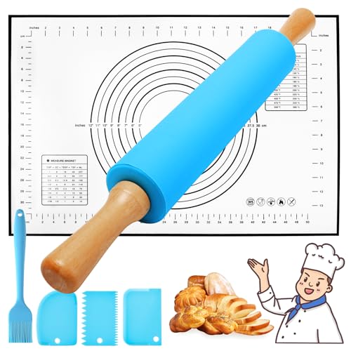 UCAMP Rouleau a Patisserie en Silicone,Silice Rouleau à Patisserie,Rouleau Patisserie en Silicone Antiadhésif,Rouleau Cuisine pour la Cuisson de Pizzas,...