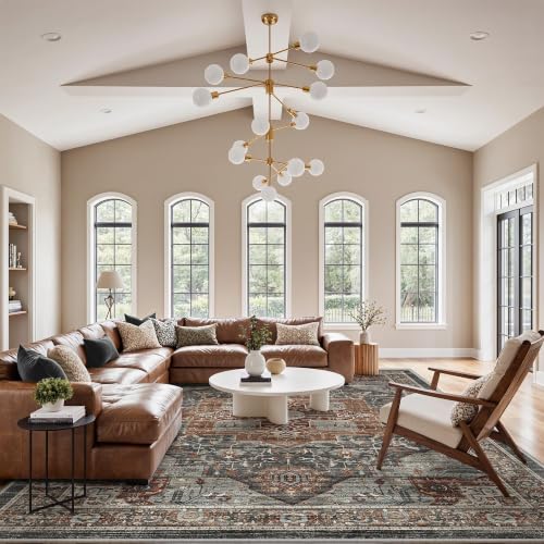 Image of Roxstand 8x10 Washable Area Rugs, Vintage Non Slip Rug, Grey /Brown /Tan