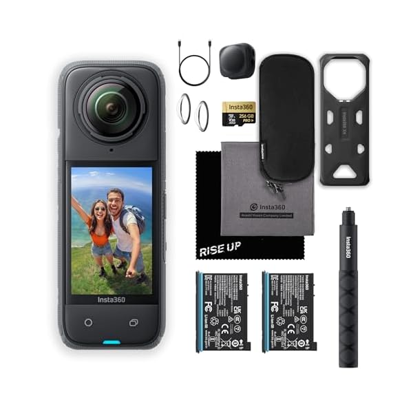 Insta360 X4 Waterproof 8K 360 Action Camera Kit | Live Stream, AI Editing, 72MP 360 Photo, 4K Wide-Angle Video Camera | Includes Selfie Stick, Extra Battery, Lens Cap, & 256 GB Micro SD Card