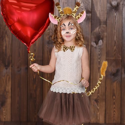 SAIIURV 5 Stück Kostüm Giraffen für Kinder Tierkostüm mit Giraffe Ohren Haarreif Fliege Schwanz Gesichtstattoo Mädchen Tutu, Tierohren Stirnband Halloween Fasching Karneval Fasching Party (Deer)