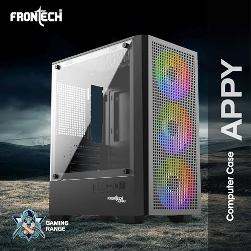 Image of Frontech Appy Gaming Computer Cabinet - Tempered Glass Side Panel, 3x120mm Pre-Installed LED Fans, Mini-HTX /Micro-ATX Support, USB 3.0, HD Audio, Washable Dust Filter (FT-4389)