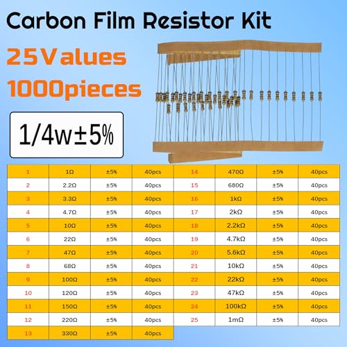1000 Pieces 25 Values Resistor Kit, 1/4W - Image 6