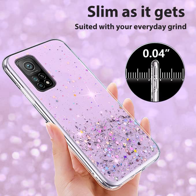 YBL Custodia Glitter Liquido Per Xiaomi Mi 10T / 10T Pro: Cover TPU Trasparente Con Brillantini, Protettiva E Fashion - 2