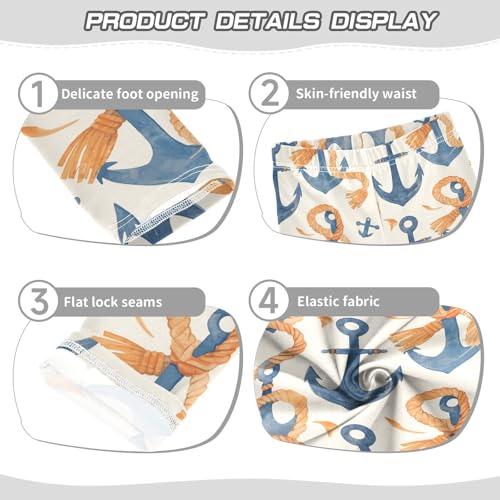 KLL Navy Blue Striped Rope and Ocean Watercolor Toddler Baby Girl Cotton Leggings Stretch Full Length Athleisure Pants3