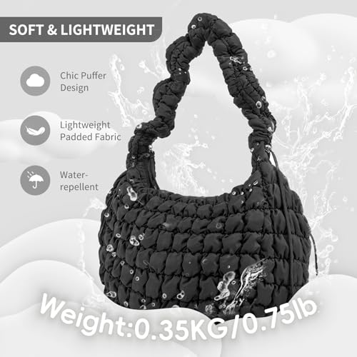 Image of Large Quilted Tote Bag Puffer Purse Quilted Crossbody Bags for Women with Adjustable Strap
