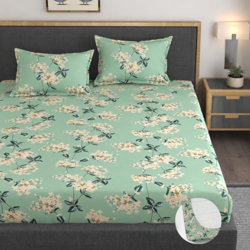 Image of Vaini Premium Heavy Cotton Elastic Fitted Bedsheets with 2 King Size Pillow Covers || Double Bed with All Around Elastic 350 (Pista Green, 72x72 Inch King Fitted)