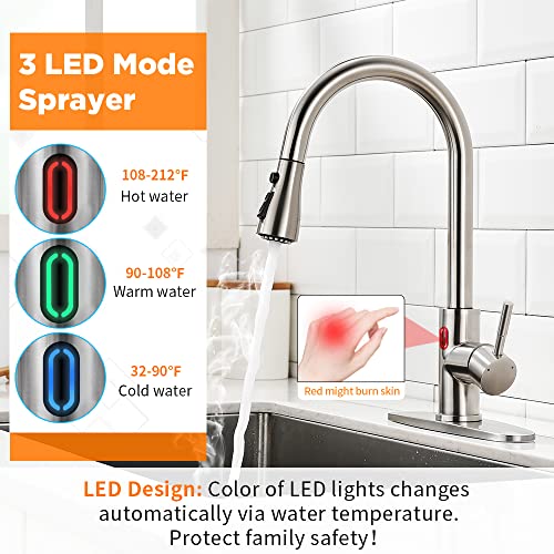 Touchless Kitchen Faucet With Pull Down Sprayer For Kitchen Sink Brushed Nickel High Arc Single Hole Deck Mounted Single Handle Faucets Stainless Steel #TOP1