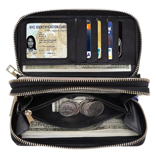 Image of XEYOU Double Zipper Long Clutch Wallet Cellphone Wallet for Women with Removable Wristlet Strap for Credit Card, Cash, Coin, Bill