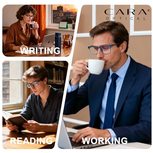 Image of CARA 2 Pack Progressive Multifocus Reading Glasses, Flexible Lightweight TR90 Frame Blue Light Blocking Computer Readers, Workspace for Near Range (C1, 1.75)