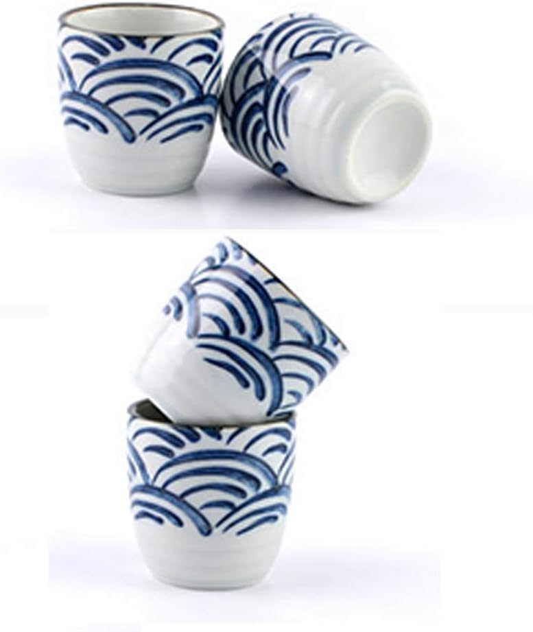 Japanese Sake Set, 5 Piece Smooth Glaze Wine Glasses Set, Quaint Wave Texture Ceramic Cups, for Cold/Warm/Shochu/Tea, Best Gift for Family and Friends-Combination Sets