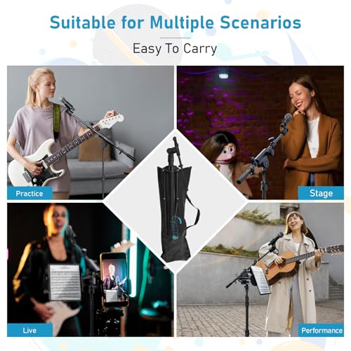 GUITTO Microphone Floor Stand with Phone/Tablet Holder, Adjustable Boom Mic Stand with Heavy-Duty Base, Dual Device Mount for Streaming, Podcasting, Recording, and Live Performances GMS-04 - Image 3