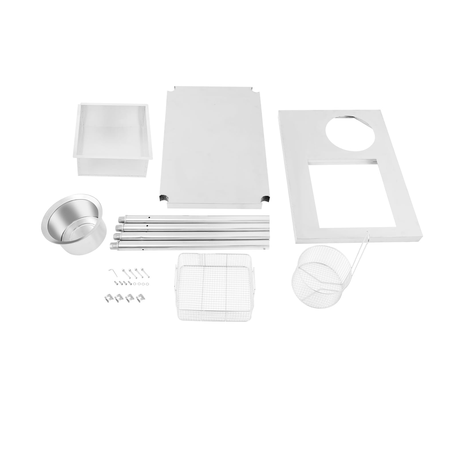 Tavolo di preparazione per pollo, in acciaio inox, struttura stabile, regolabile in altezza, tavolo di preparazione manuale con contenitori e cestini in acciaio inox, per fast food e ristorante
