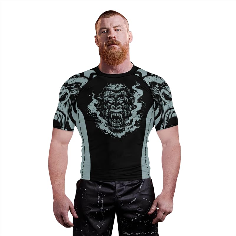 FORMONIES Gorilla Short Sleeves Men's Compression Rash Guard for BJJ MMA Grappling Jiu Jitsu Training4