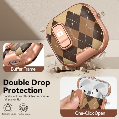 Image of for AirPod 4 Case, with Safty Lock & Phone Stand for Floral AirPod 4 Generation Case Cover for Women Girly, iPod 4 Cases with Keychain & Cleaner Kit -Brown Maillard Pattern