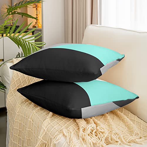 Loussiesd Set of 2 Strip Lines Throw Pillow Covers Geometric Grey Green Black Cushion Case for Home Living Room Decor Reversible Abstract Art Decorative Throw Cushion Case 18x18 Inch - Image 3
