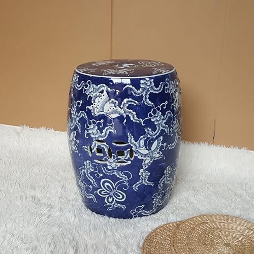 Taburete decorativo de cerámica para jardín, taburete chino clásico de porcelana azul y blanca para asientos interiores o exteriores