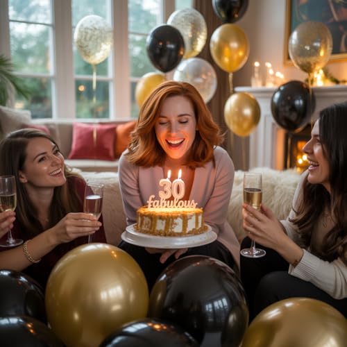 Image of Black and Gold Balloons, 12 Inches 60 Pieces Black Balloon Metallic Chrome Gold Confetti Balloon for Birthday, New Year, Graduation Party