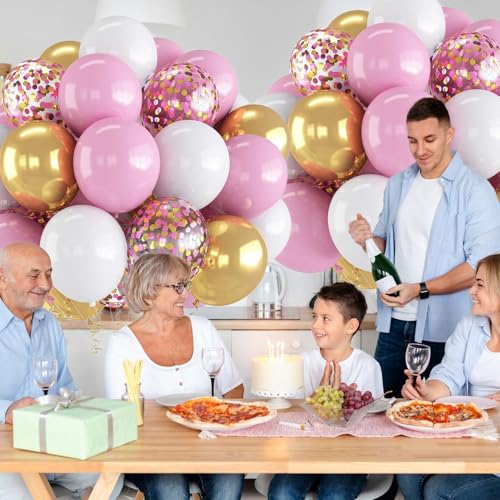 Image of 60PCS Gold Pink and White Balloons,White Pink and Gold Balloon Arch Kit,Suitable for Confession Proposal Wedding Girl Birthday Baby Shower Party Decoration