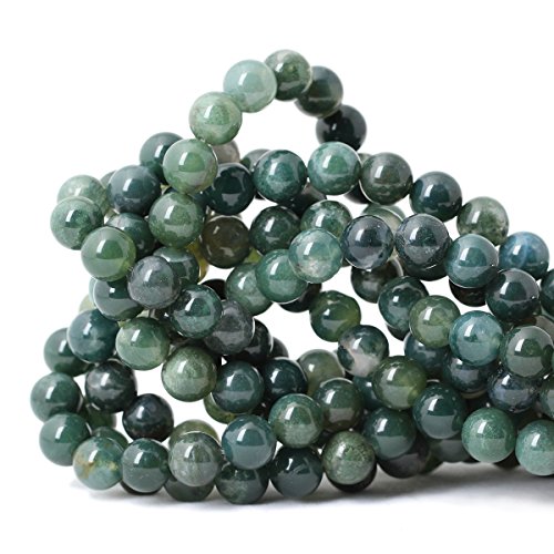 Qiwan 35PCS 10mm Moss Agate Gemstone Loose Beads Natural Round Crystal Energy Stone