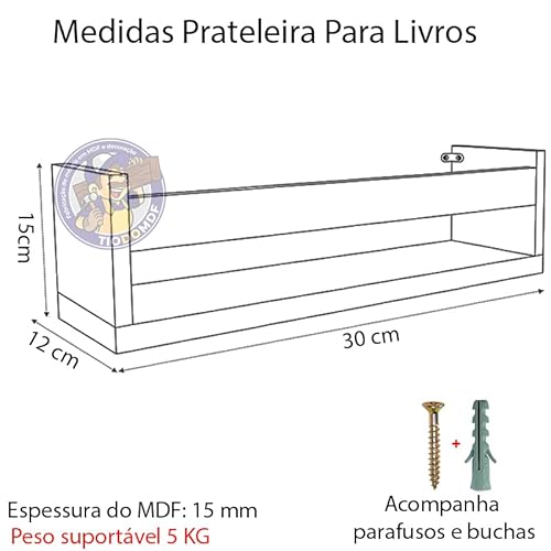 Kit 2 Prateleira Azul 30cm mdf Livro Revista Infantil Parede