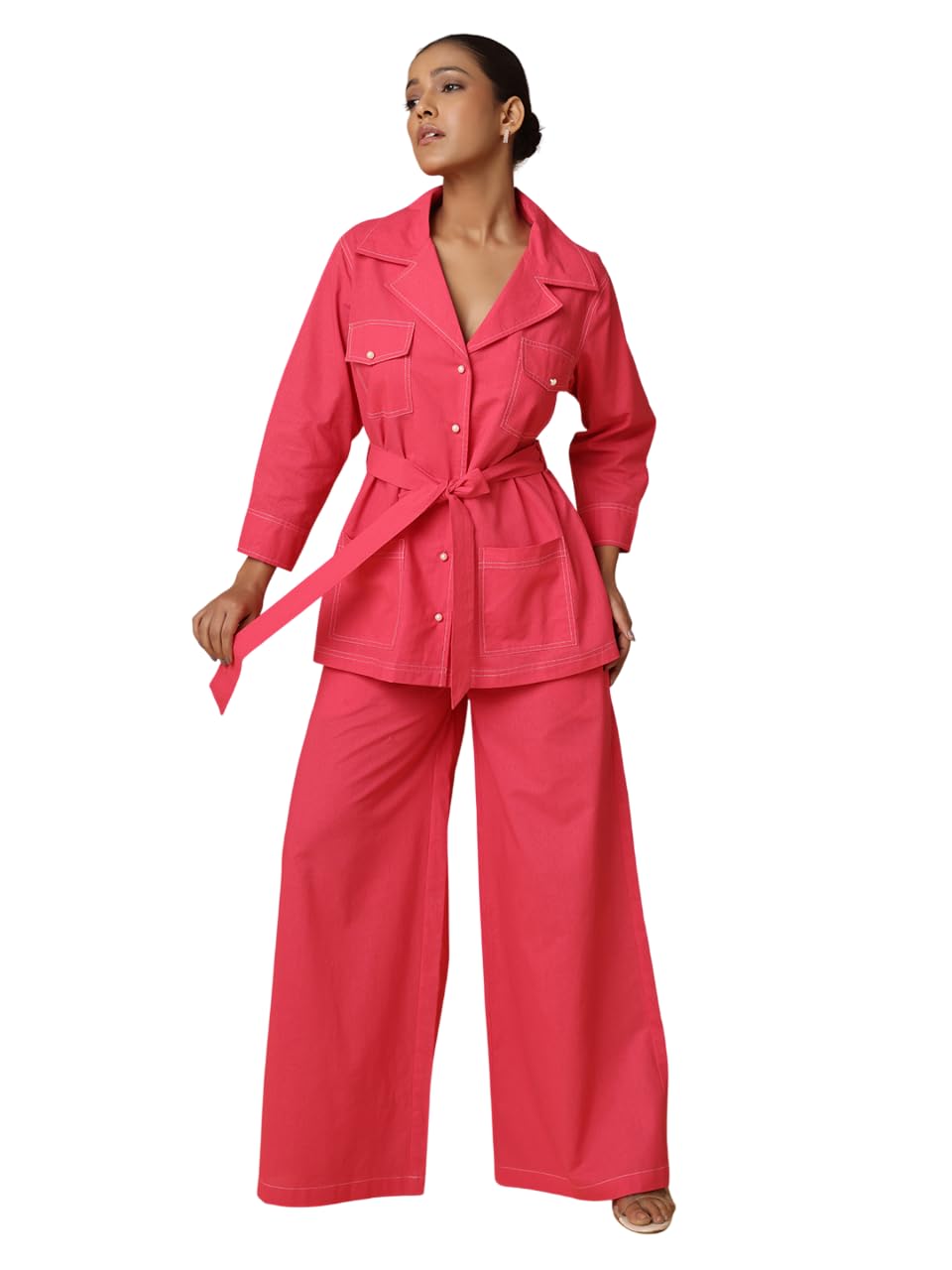 Stylish Womens Cotton Solid Long Sleeves Lapel Collar Regular Fit Co-ord Set | Lightweight & Breathable Fabric | Top with trouser Set-image-13
