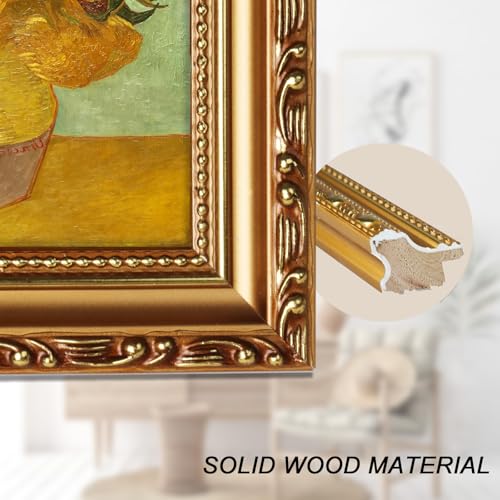 Image of 11x14 Picture Frame Gold Vintage Picture Frames Ornate Antique | Wood, Fits 8x10 with Mat or 11 x 14 Photo, Plexiglass, Wall Hanging