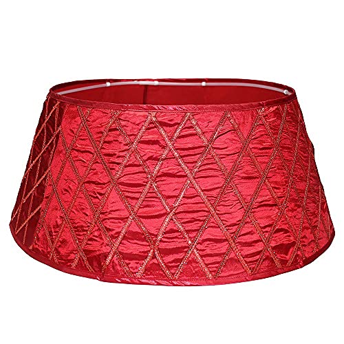 New Traditions Red Satin Christmas Tree Collar with Criss Cross Tinsel – 26" Diameter Fabric Stand Band for Artificial & Natural Trees – Tree Skirt Alternative, Collapsible - Thumbnail 2