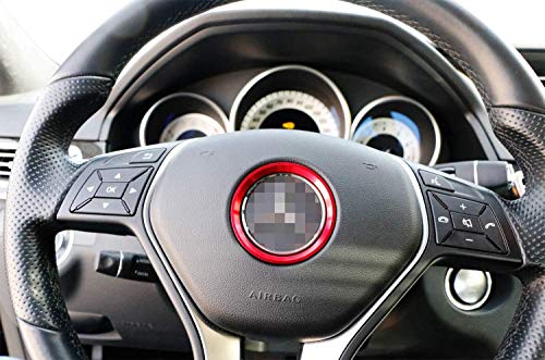 Ijdmtoy (1) Sports Red Aluminum Steering Wheel Center Decoration Cover Trim Compatible With Mercedes B C E Cla Gla Glk Class, Etc #TOP6