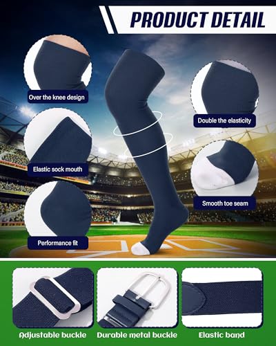 Jeyiour High Football Socks and Belt Set Sport over the Knee Baseball Softball Soccer Socks Extra Long for Women Men Adult2