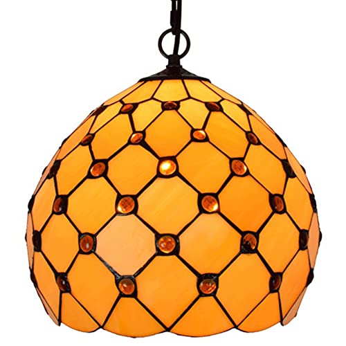 BOTOWI Luces de la Isla de Cocina lámpara de araña Tiffany Tono de Vidrio de 12" luz Colgante, lámpara Colgante de Cristal de Naranja Hecha a Mano lámpara de Colgar de Techo de Sala de Estar,A Cover