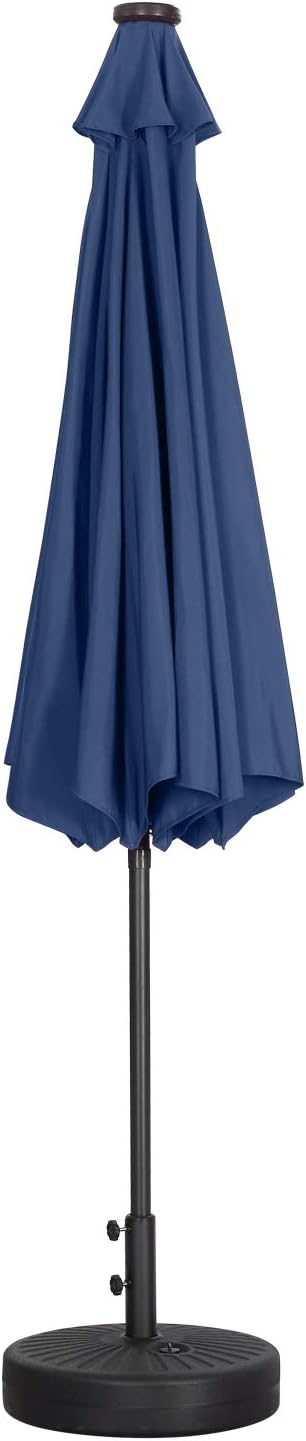 outdoor basic 10Ft Lighted Steel Patio Table Market Umbrella with Tilt and Crank for Garden,Deck,Backyard,Pool Navy Blue